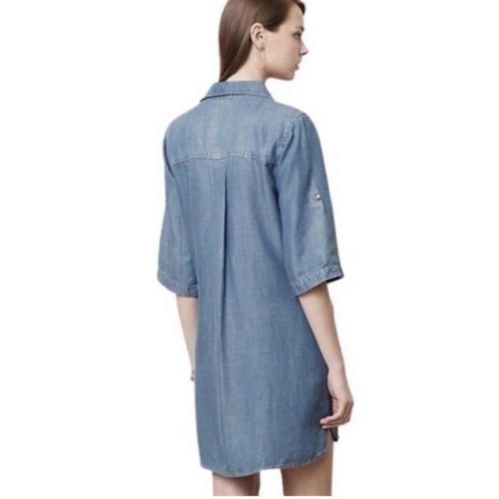 Anthropologie Cloth & Stone Chambray Denim Popover Shirt Dress Size Medium - Picture 3 of 12